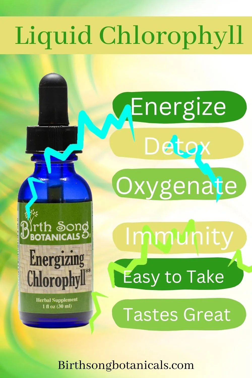 Energizing Chlorophyll Liquid Drops, Peppermint Flavored, Natural Energy, Skin Health, Immune Support* 1 oz.