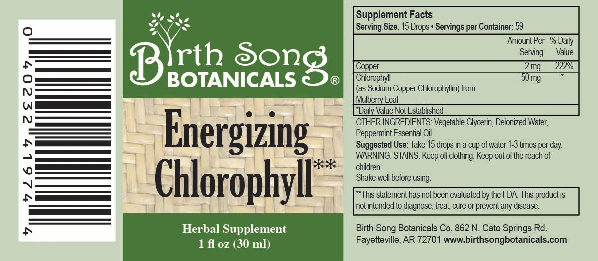 Energizing Chlorophyll Liquid Drops, Peppermint Flavored, Natural Energy, Skin Health, Immune Support* 1 oz.