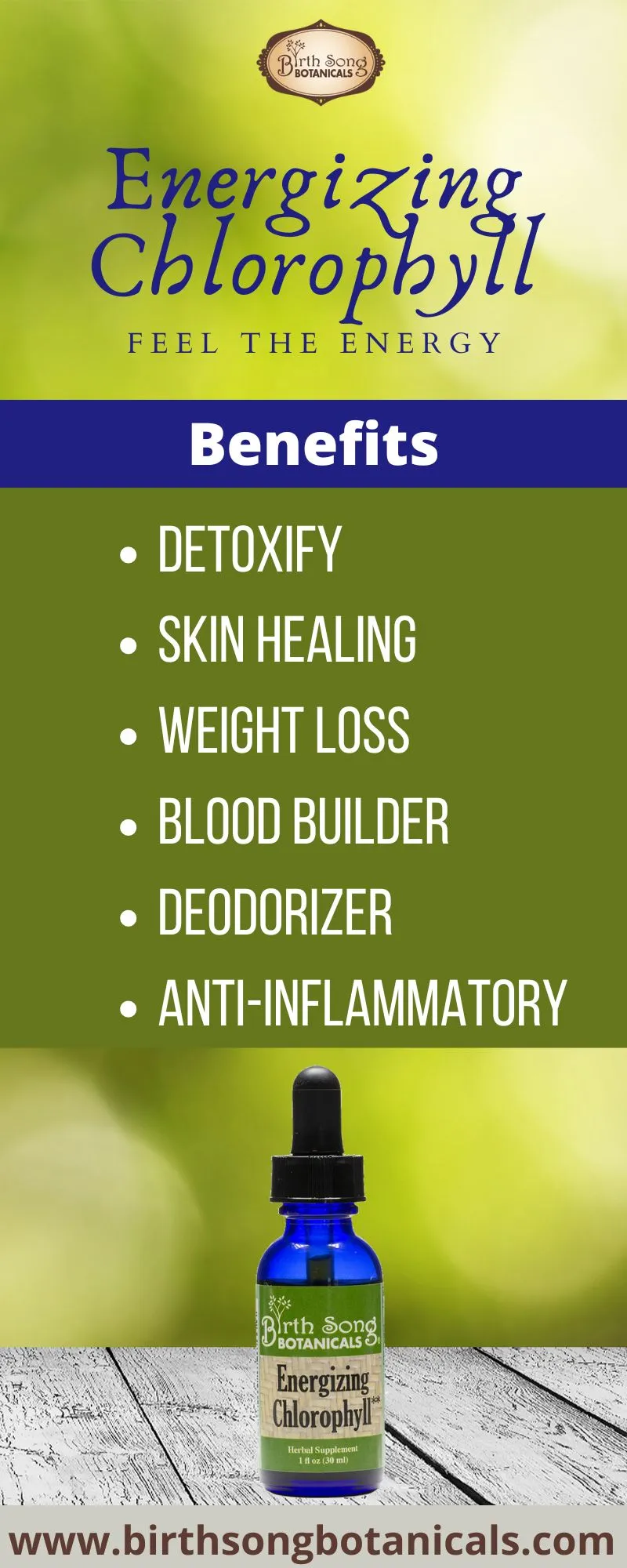 Energizing Chlorophyll Liquid Drops, Peppermint Flavored, Natural Energy, Skin Health, Immune Support* 1 oz.