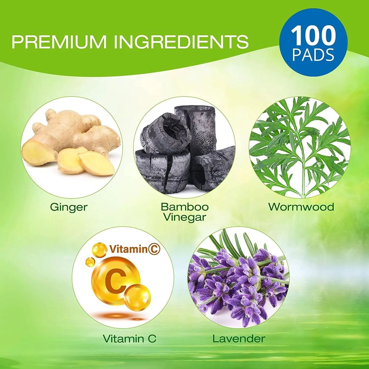 IKIMI 100 Ginger Foot Pads: Natural Herbal Body Stress Relief and Fatigue Remove Foot Patches - Wormwood and Bamboo Vinegar Premium Foot Care for Better Sleep