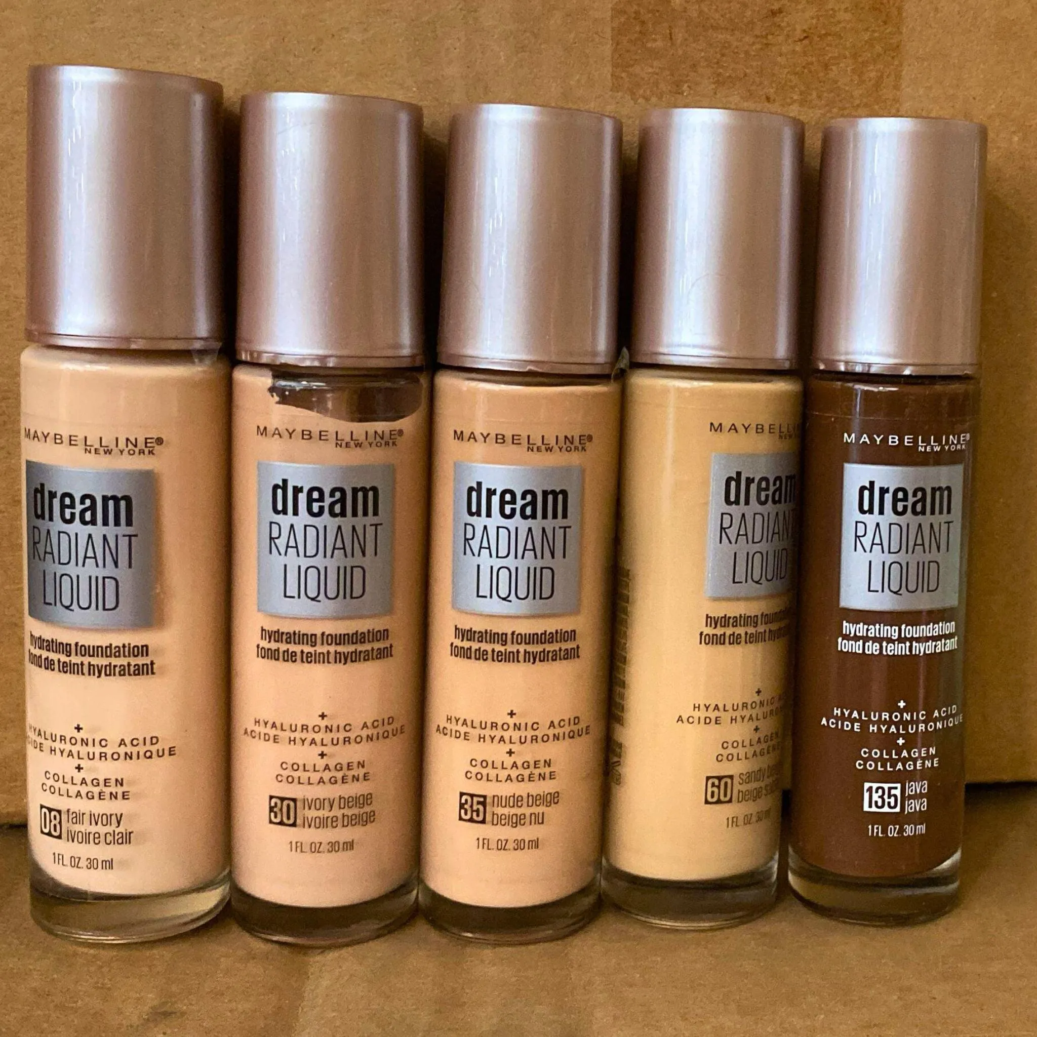 Maybelline Dream Radiant Liquid Hydrating Foundation   Hyaluronic Acid   Collagen Assorted Mix 1OZ (50 Pcs Lot)