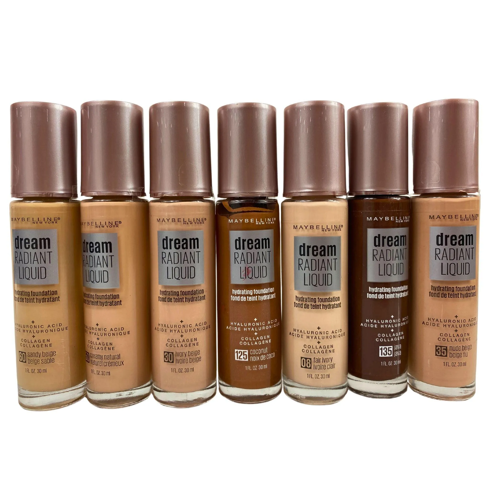 Maybelline Dream Radiant Liquid Hydrating Foundation   Hyaluronic Acid   Collagen Assorted Mix 1OZ (50 Pcs Lot)