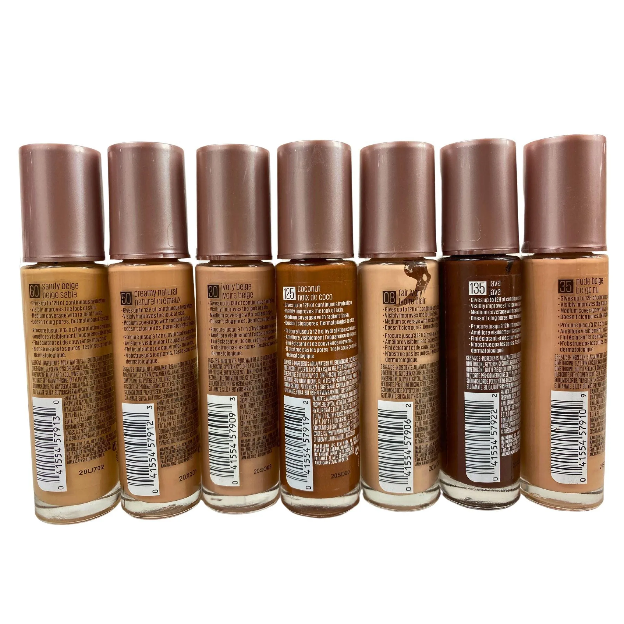 Maybelline Dream Radiant Liquid Hydrating Foundation   Hyaluronic Acid   Collagen Assorted Mix 1OZ (50 Pcs Lot)