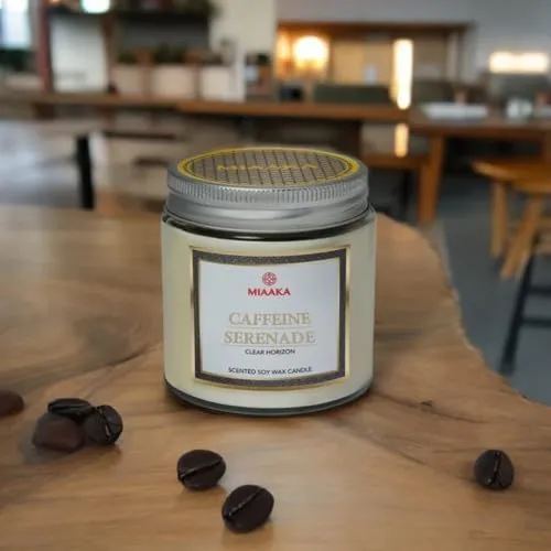 MIAAKA Clear Horizon Glass Jar Hand Poured Scented Candle Caffeine Serenade Fragrance 370gm