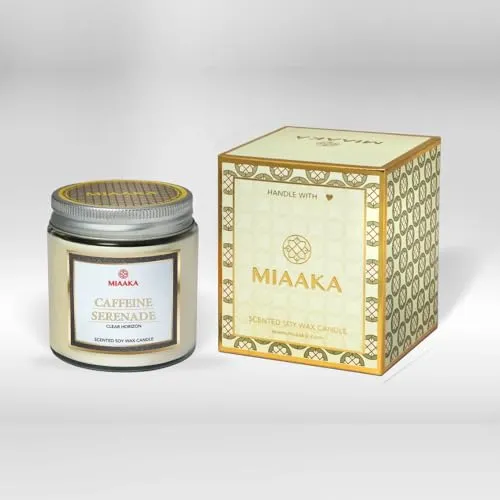MIAAKA Clear Horizon Glass Jar Hand Poured Scented Candle Caffeine Serenade Fragrance 370gm