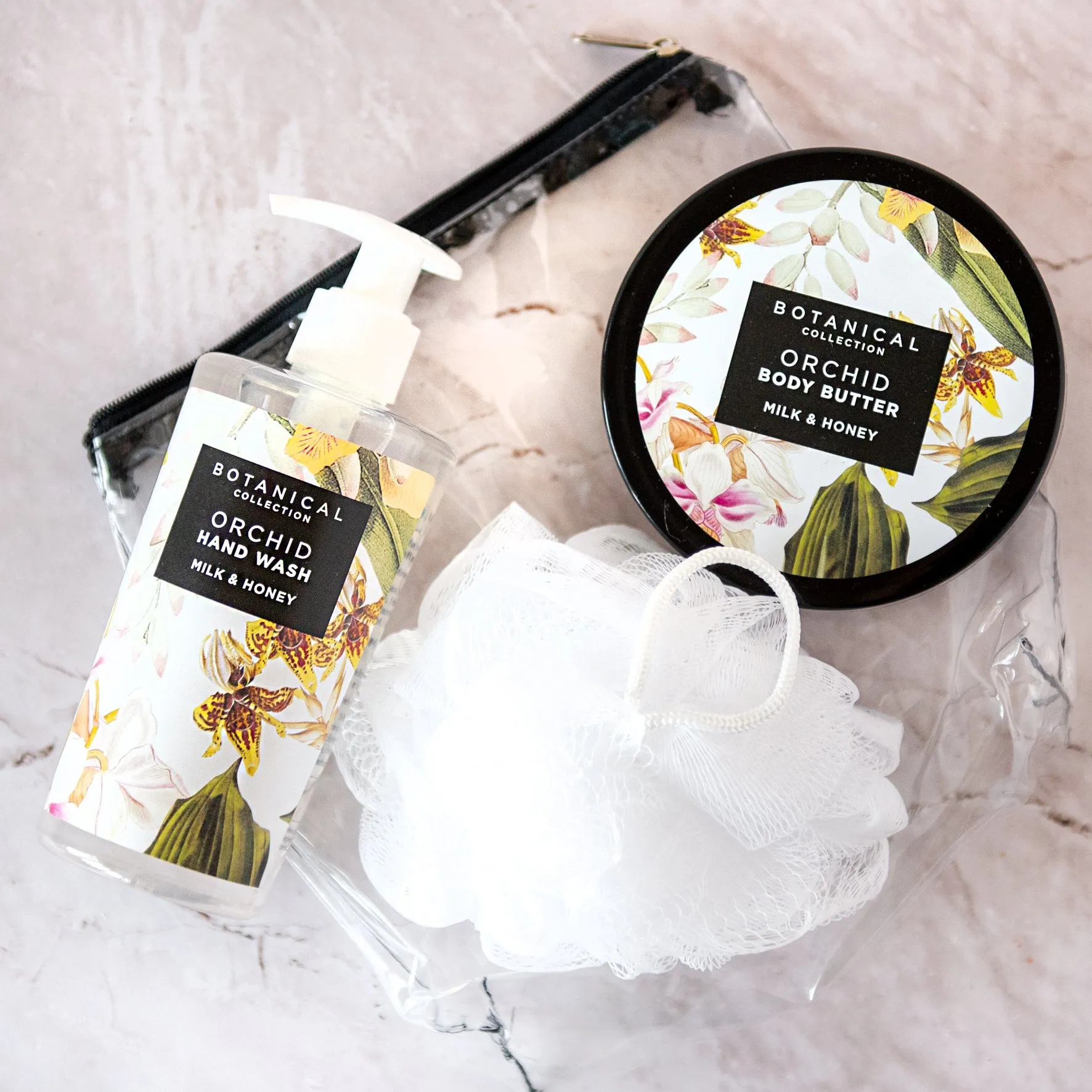 Orchid Hand Wash, Body Butter & Sponge Gift Bag